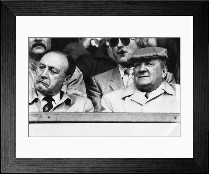 Framed Print : Liverpool manager Bob Paisley and chairman John Smith watching a match at Anfield Framed Print : Liverpool manager Bob Paisley and chairman John Smith watching a match at Anfield