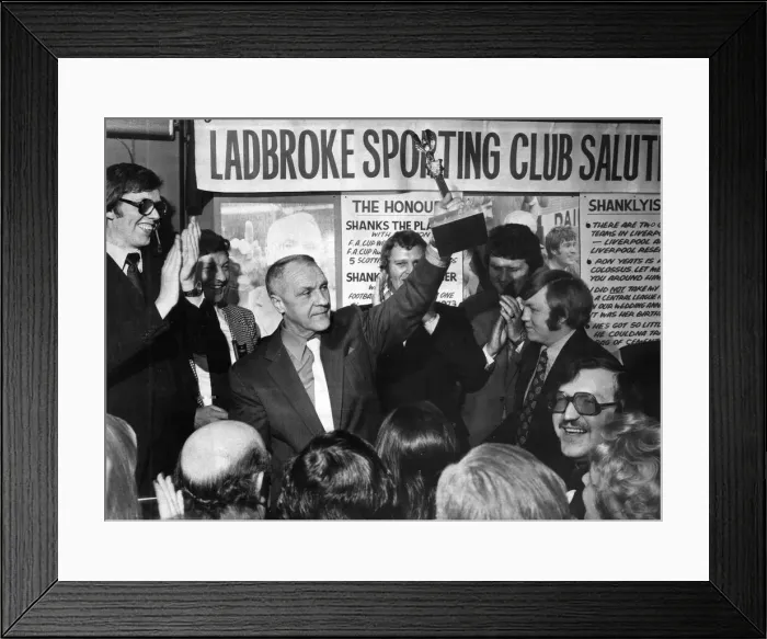 Framed Print : Liverpool manager Bill Shankly accepts the Award as part of the Ladbroke Sporting Club Framed Print : Liverpool manager Bill Shankly accepts the Award as part of the Ladbroke Sporting Club