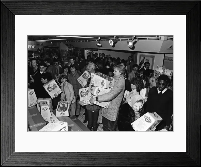 Framed Print : Cabbage Patch Dolls at Hamleys, top London toy store. Hundreds of people clamoured for Framed Print : Cabbage Patch Dolls at Hamleys, top London toy store. Hundreds of people clamoured for