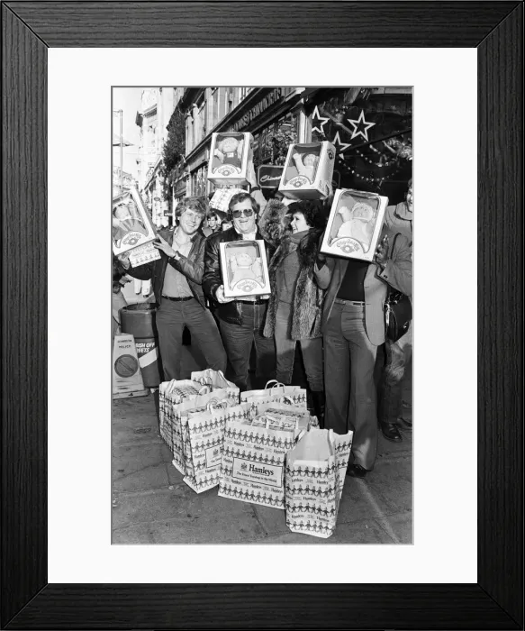 Framed Print : Cabbage Patch Dolls at Hamleys, top London toy store. Hundreds of people clamoured for Framed Print : Cabbage Patch Dolls at Hamleys, top London toy store. Hundreds of people clamoured for