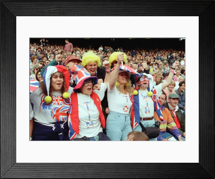 Framed Print : Fans of Tim Henman support the English tennis player during his Fourth Round Match of Framed Print : Fans of Tim Henman support the English tennis player during his Fourth Round Match of