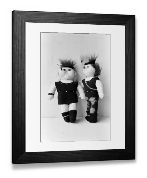 Framed Print : Two members of the Cabbage Patch dolls, the Punker Baby Gang'. 25th July 1984
