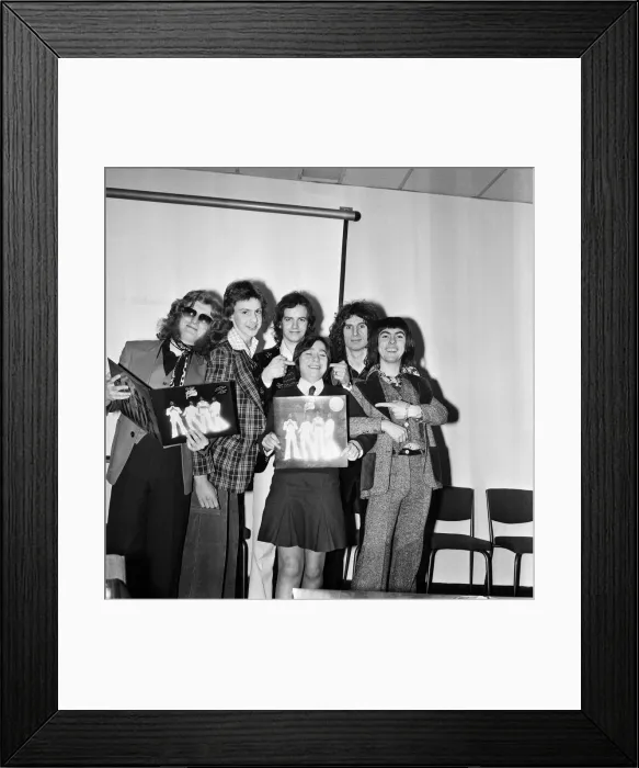 Framed Print : Slade (l-r Noddy Holder, Jim Lea, Don Powell and Dave Hill) pictured with prize winners Framed Print : Slade (l-r Noddy Holder, Jim Lea, Don Powell and Dave Hill) pictured with prize winners