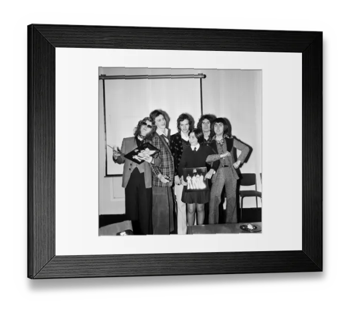 Framed Print : Slade (l-r Noddy Holder, Jim Lea, Don Powell and Dave Hill) pictured with prize winners Framed Print : Slade (l-r Noddy Holder, Jim Lea, Don Powell and Dave Hill) pictured with prize winners