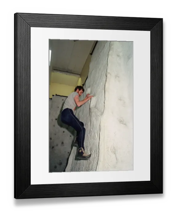 Framed Print : Bob Watkinson on the climbing wall at Billingham Forum. 26th January 1992 Framed Print : Bob Watkinson on the climbing wall at Billingham Forum. 26th January 1992