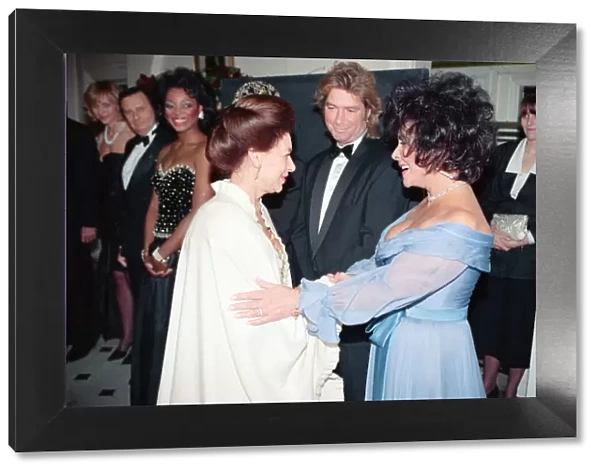 Princess Margaret meets Elizabeth Taylor at a gala dinner in aid of the AIDS Crisis Trust