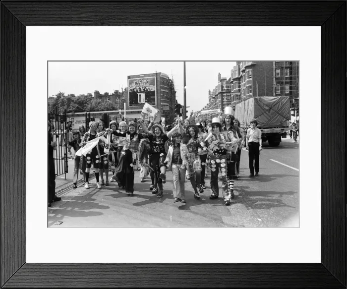 Framed Print : Fans of pop group Slade get ready for the invasion of Earls Court tonight where the group Framed Print : Fans of pop group Slade get ready for the invasion of Earls Court tonight where the group
