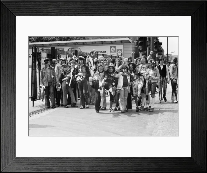 Framed Print : Fans of pop group Slade get ready for the invasion of Earls Court tonight where the group Framed Print : Fans of pop group Slade get ready for the invasion of Earls Court tonight where the group