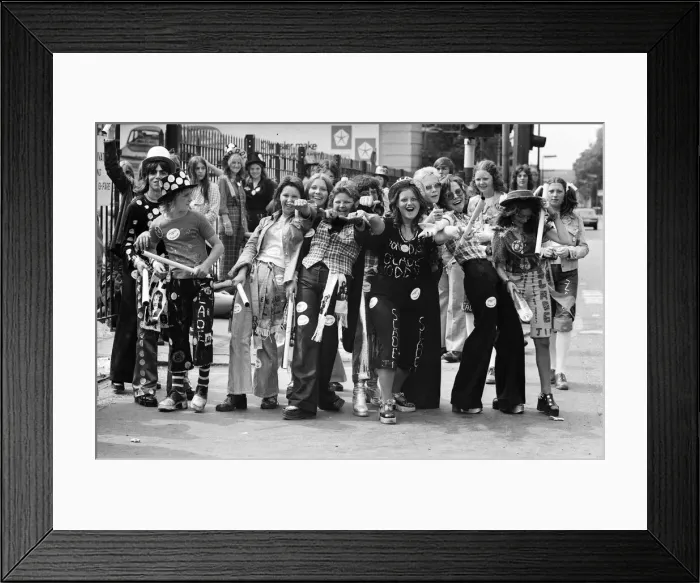 Framed Print : Fans of pop group Slade get ready for the invasion of Earls Court tonight where the group Framed Print : Fans of pop group Slade get ready for the invasion of Earls Court tonight where the group