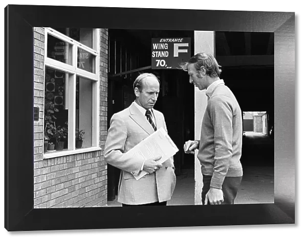 Preston North End F. C. manager Bobby Charlton with his brother Jack Charlton. 1973