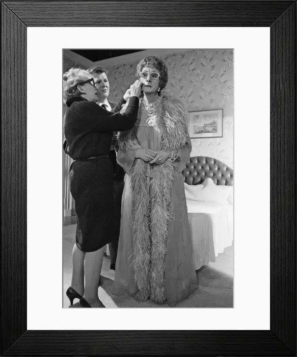 Framed Print : Charles Hawtrey (left) and Sid James (right) filming Carry On Again Doctor Framed Print : Charles Hawtrey (left) and Sid James (right) filming Carry On Again Doctor