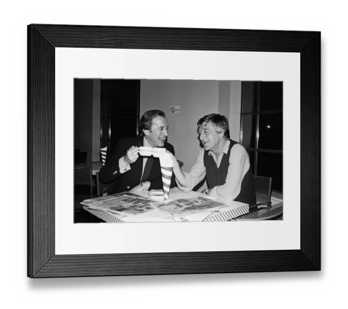 Framed Print : Far from being tired are Breakfast TV AM presenters David Frost and Michael Parkinson
