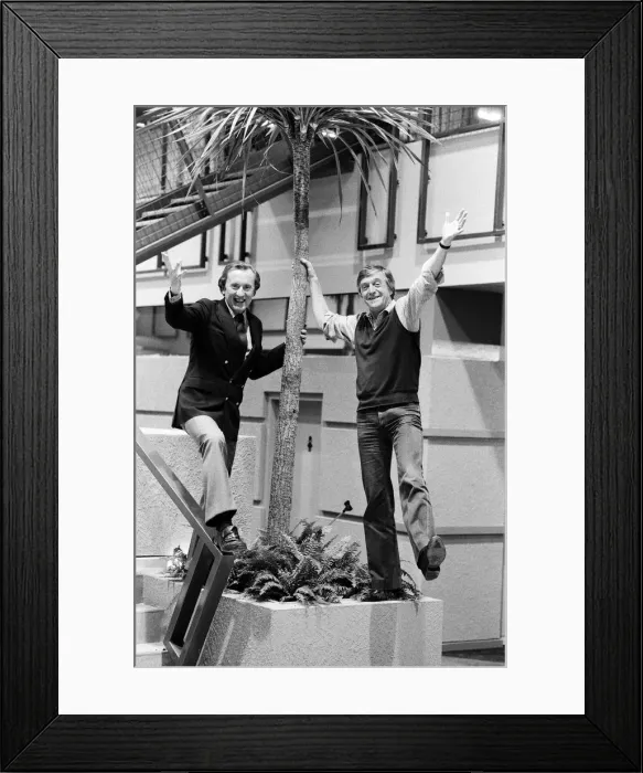 Framed Print : Far from being tired are Breakfast TV AM presenters David Frost and Michael Parkinson