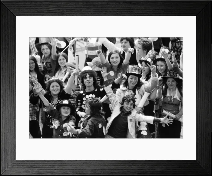 Framed Print : Fans of pop group Slade get ready for the invasion of Earls Court tonight where the group Framed Print : Fans of pop group Slade get ready for the invasion of Earls Court tonight where the group