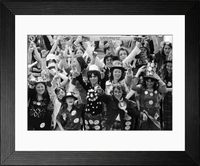 Framed Print : Fans of pop group Slade get ready for the invasion of Earls Court tonight where the group Framed Print : Fans of pop group Slade get ready for the invasion of Earls Court tonight where the group