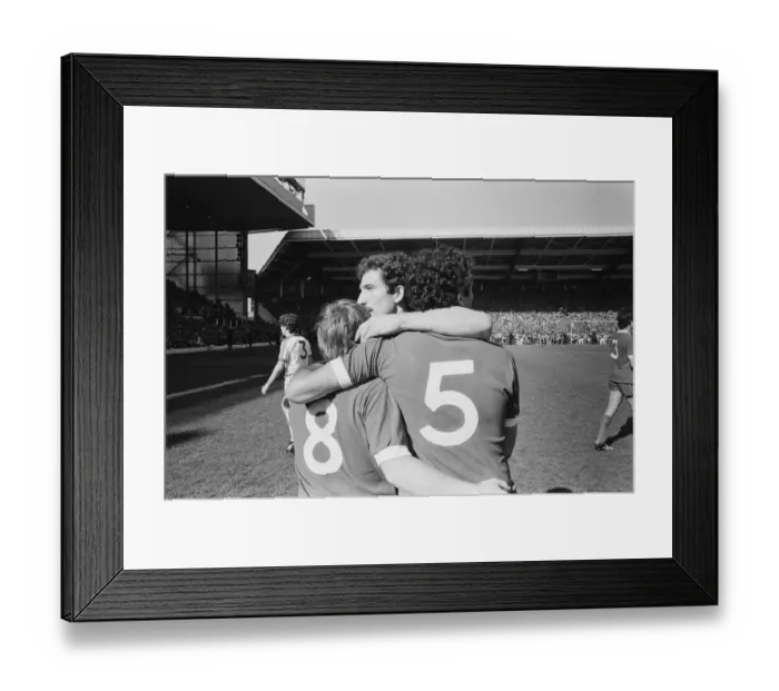 Framed Print : Liverpool Football team celebrate winning the League title after defeating Aston Villa