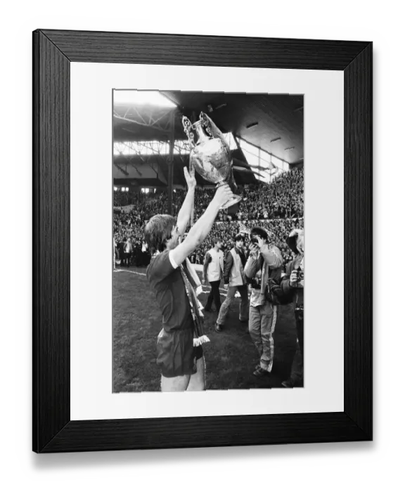 Framed Print : Liverpool Football team celebrate winning the League title after defeating Aston Villa