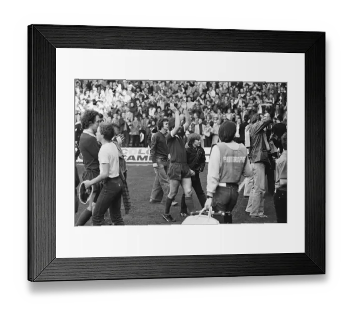Framed Print : Liverpool Football team celebrate winning the League title after defeating Aston Villa