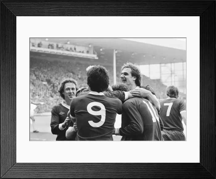 Framed Print : Liverpool Football team celebrate winning the League title after defeating Aston Villa
