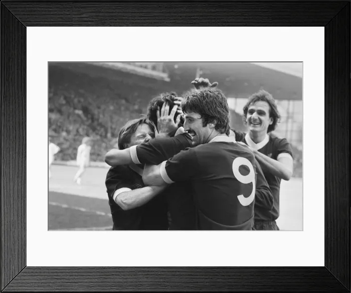 Framed Print : Liverpool Football team celebrate winning the League title after defeating Aston Villa