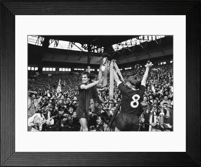 Framed Print : Liverpool Football team celebrate winning the League title after defeating Aston Villa