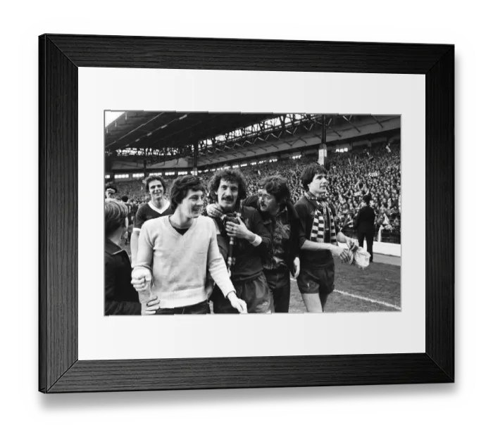 Framed Print : Liverpool Football team celebrate winning the League title after defeating Aston Villa