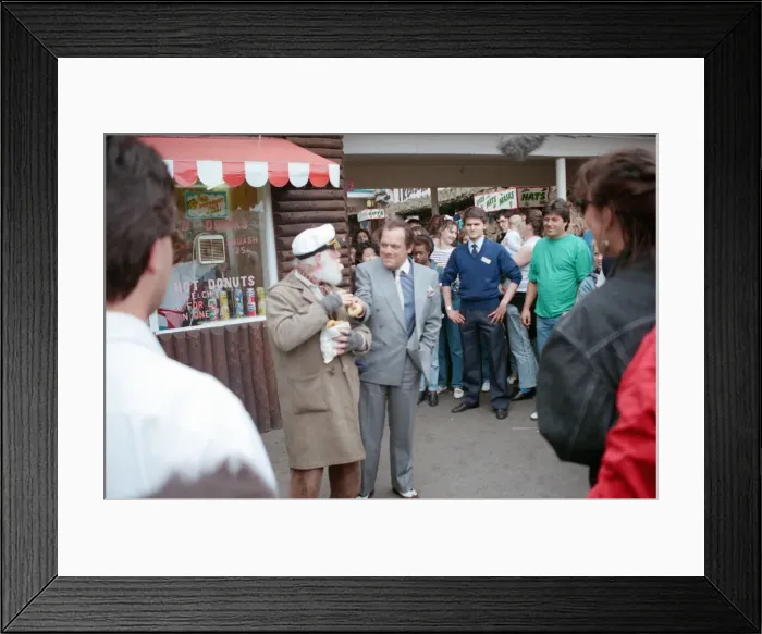 Framed Print : Buster Merryfield as Uncle Albert and David Jason as Derek Trotter during the filming of Framed Print : Buster Merryfield as Uncle Albert and David Jason as Derek Trotter during the filming of