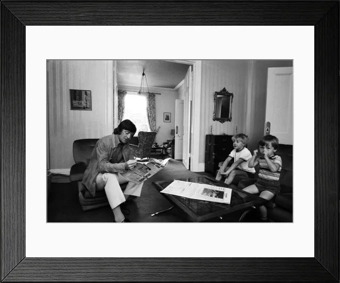 Framed Print : Michael Parkinson pictured at his home in Windsor. He is pictured with his sons Nicholas Framed Print : Michael Parkinson pictured at his home in Windsor. He is pictured with his sons Nicholas