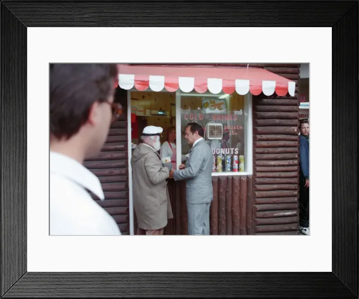 Framed Print : Buster Merryfield as Uncle Albert and David Jason as Derek Trotter during the filming of Framed Print : Buster Merryfield as Uncle Albert and David Jason as Derek Trotter during the filming of