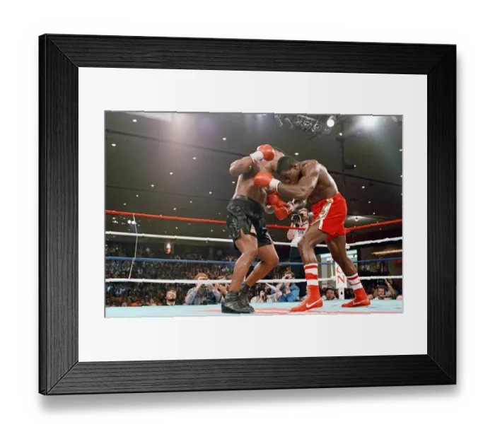 Framed Print : Mike Tyson vs. Frank Bruno for the WBA, WBC, IBF and lineal heavyweight championships