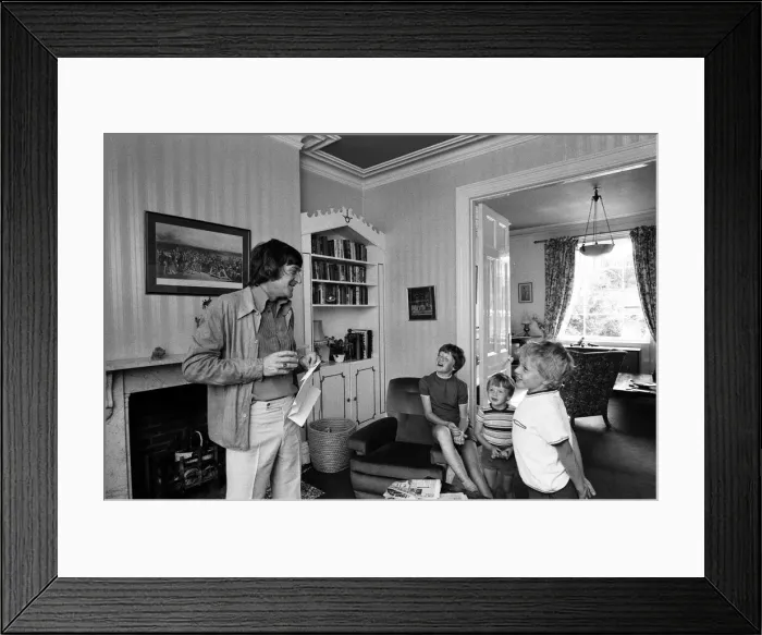 Framed Print : Michael Parkinson pictured at his home in Windsor. He is pictured with his sons L-R Framed Print : Michael Parkinson pictured at his home in Windsor. He is pictured with his sons L-R