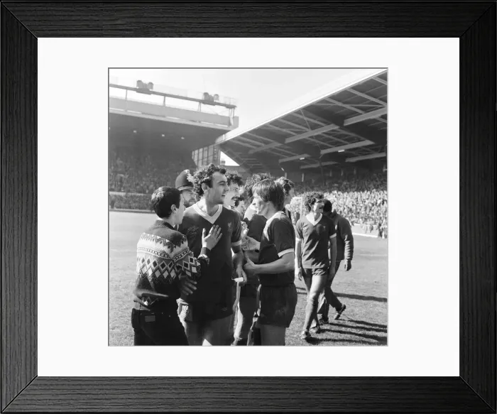 Framed Print : Liverpool Football team celebrate winning the League title after defeating Aston Villa