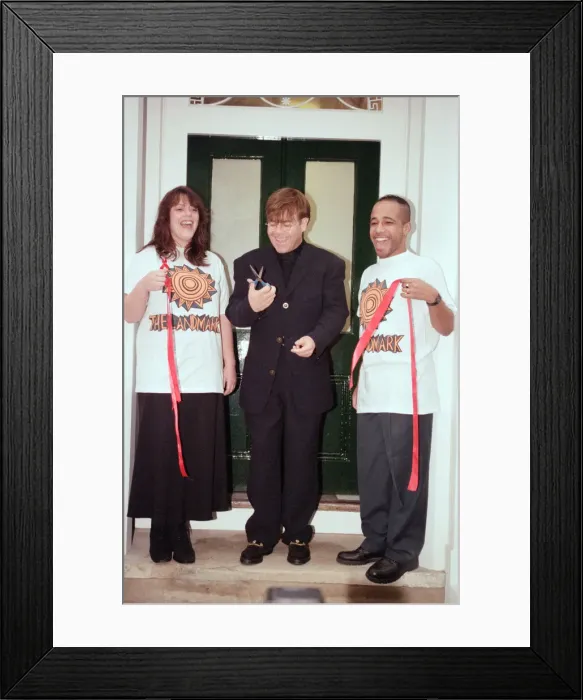 Framed Print : Elton John opening an AIDS Cenre in Brixton. 29th November 1994 Framed Print : Elton John opening an AIDS Cenre in Brixton. 29th November 1994
