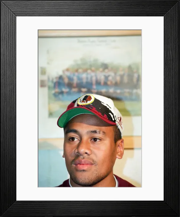 Framed Print : All Blacks rugby player Jonah Lomu during a press conference, while on a visit to Blaina Framed Print : All Blacks rugby player Jonah Lomu during a press conference, while on a visit to Blaina