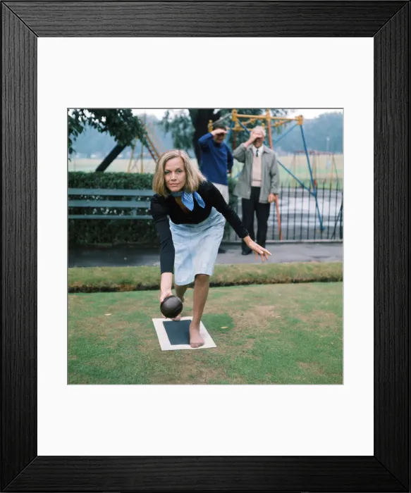 Framed Print : Actress Honor Blackman bowling. July 1975