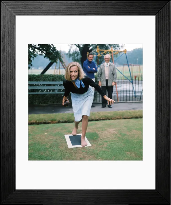 Framed Print : Actress Honor Blackman bowling. July 1975
