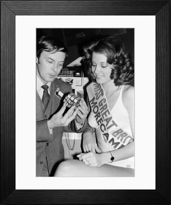 Framed Print : Erno Rubik, Hungarian inventor of the Rubiks Cube with Miss Great Britain Framed Print : Erno Rubik, Hungarian inventor of the Rubiks Cube with Miss Great Britain