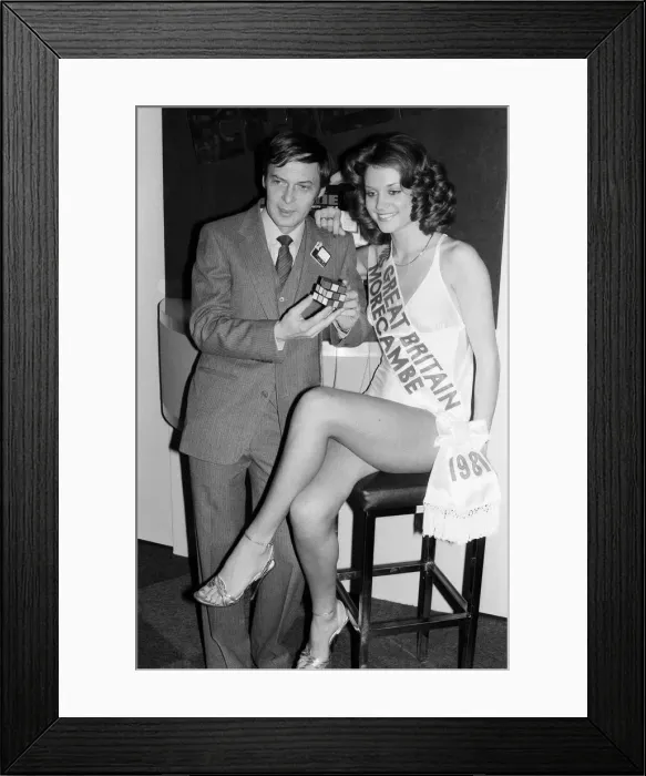 Framed Print : Erno Rubik, Hungarian inventor of the Rubiks Cube with Miss Great Britain Framed Print : Erno Rubik, Hungarian inventor of the Rubiks Cube with Miss Great Britain
