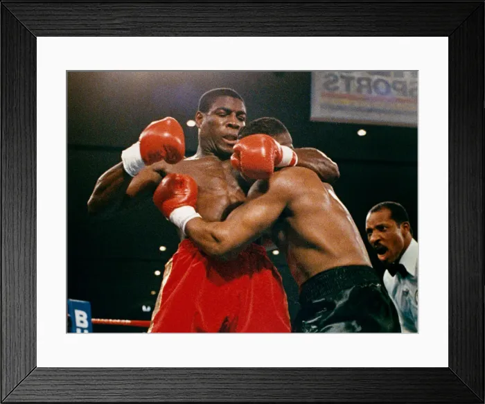 Framed Print : Mike Tyson vs. Frank Bruno for the WBA, WBC, IBF and lineal heavyweight championships