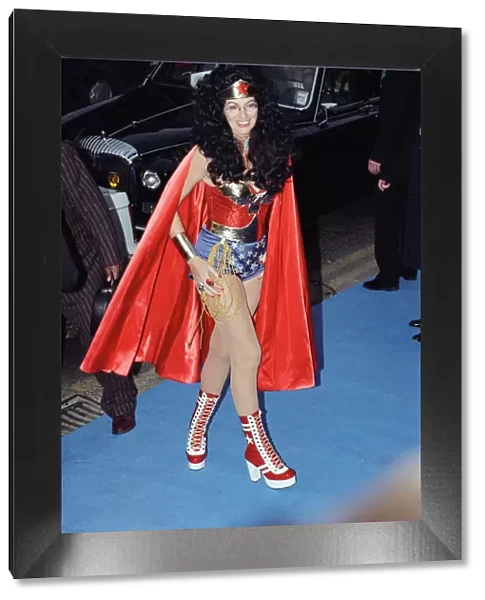 Janet Street Porter dressed as Wonder Woman arriving at Elton John