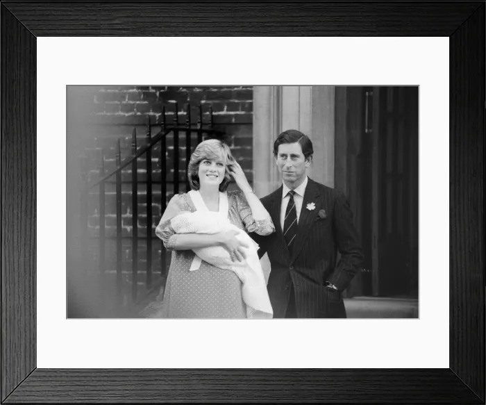 Framed Print : Princess Diana, the Princess of Wales holds her newborn baby son William with husband