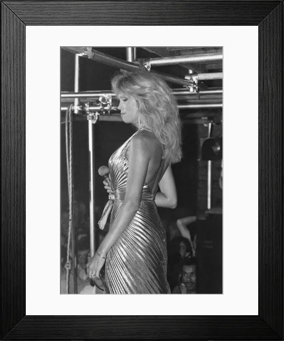 Framed Print : Amanda Lear, french singer in concert at Camden Palace, London, Wednesday 30th June 1982 Framed Print : Amanda Lear, french singer in concert at Camden Palace, London, Wednesday 30th June 1982