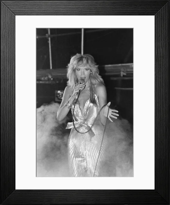 Framed Print : Amanda Lear, french singer in concert at Camden Palace, London, Wednesday 30th June 1982 Framed Print : Amanda Lear, french singer in concert at Camden Palace, London, Wednesday 30th June 1982