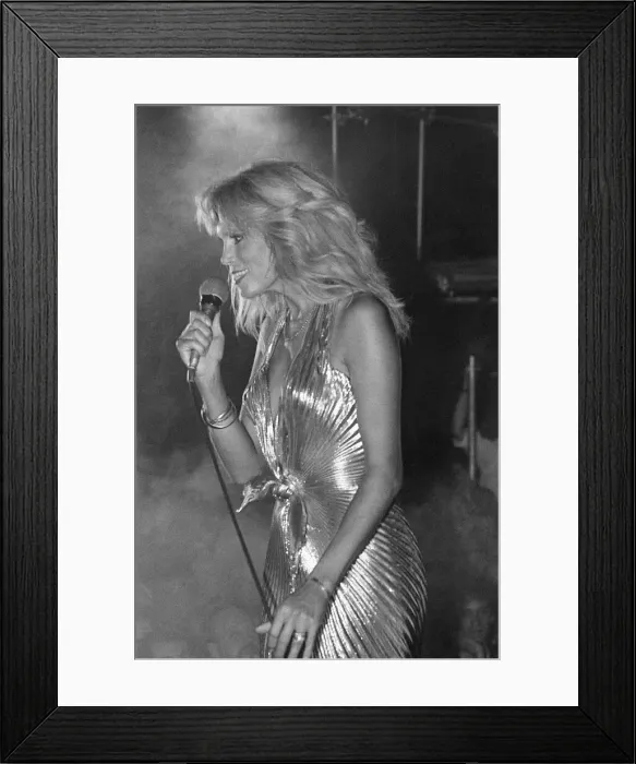 Framed Print : Amanda Lear, french singer in concert at Camden Palace, London, Wednesday 30th June 1982 Framed Print : Amanda Lear, french singer in concert at Camden Palace, London, Wednesday 30th June 1982