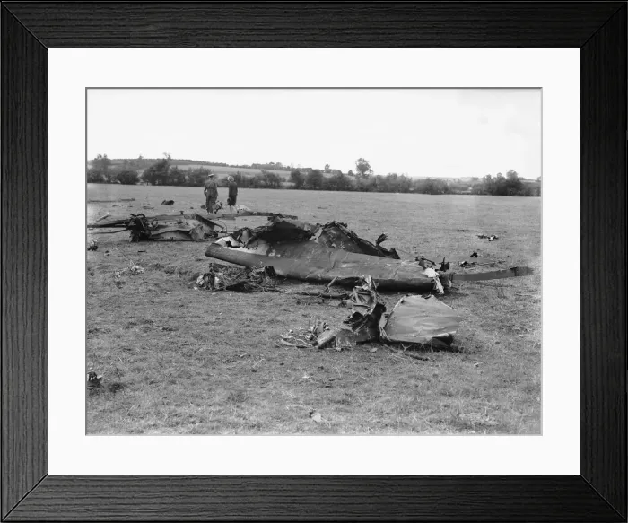 Framed Print : The wreckage of a Junkers Ju88 B3+HH works number 7087 of the I / KG 54 after it hit a Framed Print : The wreckage of a Junkers Ju88 B3+HH works number 7087 of the I / KG 54 after it hit a