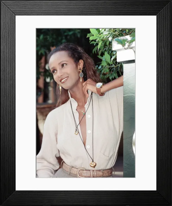 Framed Print : Iman, fashion model and actress, pictured in London, Wednesday 25th October 1989 Framed Print : Iman, fashion model and actress, pictured in London, Wednesday 25th October 1989