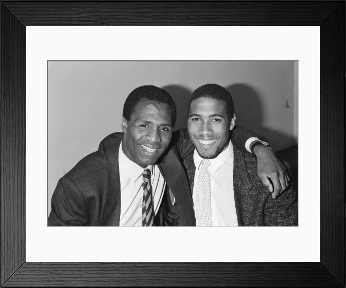 Framed Print : Luther Blissett, (left, in striped tie) and John Barnes (right Framed Print : Luther Blissett, (left, in striped tie) and John Barnes (right