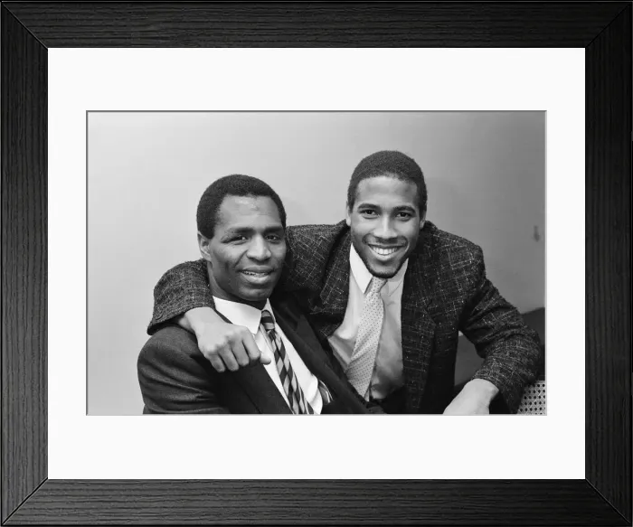 Framed Print : Luther Blissett, (left, in striped tie) and John Barnes (right Framed Print : Luther Blissett, (left, in striped tie) and John Barnes (right