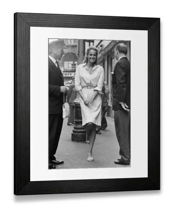 Framed Print : Ursula Andress, Swiss actress, pictured outside the offices of Gala Films Limited, London Framed Print : Ursula Andress, Swiss actress, pictured outside the offices of Gala Films Limited, London