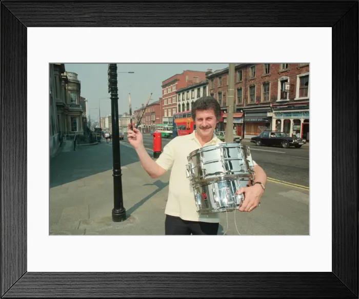 Framed Print : Pete Best, posing for the camera in Liverpool. Pete Best was the original